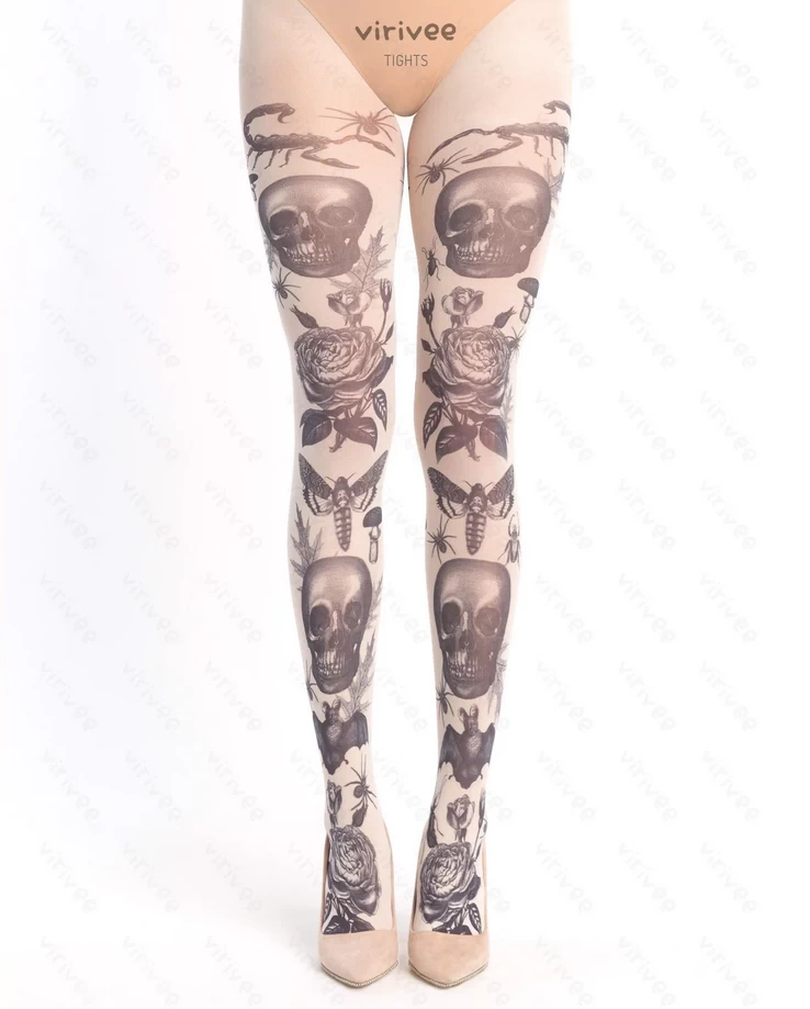 Collant gotici modello di falena pipistrello teschio su collant gotici semi-opachi neri per donna abbigliamento pagano alternativo - Etsy Italia